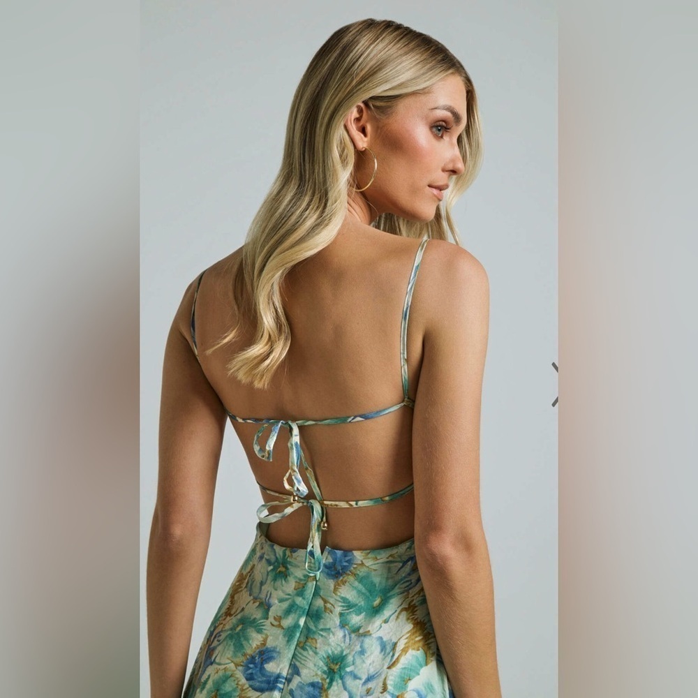 Saints & Secrets MIDI DRESS - CUP BUST SLEEVELESS SLIT IN GREEN FLORAL Sz M - Picture 3 of 11